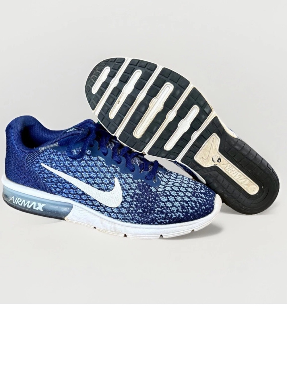 NIKE AIRMAX SEQUENT 2 Blue White Knit Running Shoe Athletic Sneaker Y2K WMNS 8.5